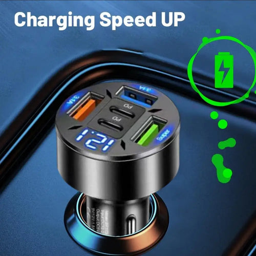 250W 5-Port Car Charger - USB-C PD & QC3.0 Fast Charging